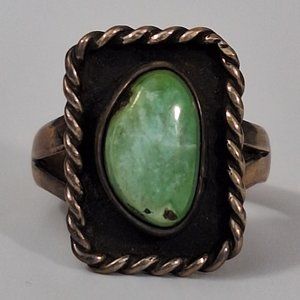 Size 6.5 Sterling Silver Manassa Turquoise Ring, Vintage Navajo Antique Jewelry
